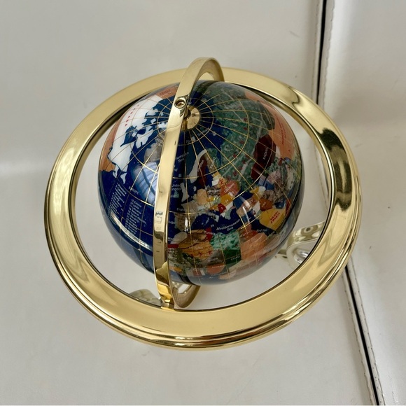 Gemstones In Lapis Lazuli Globe With Campass 9 Inch Tall - Picture 5 of 10